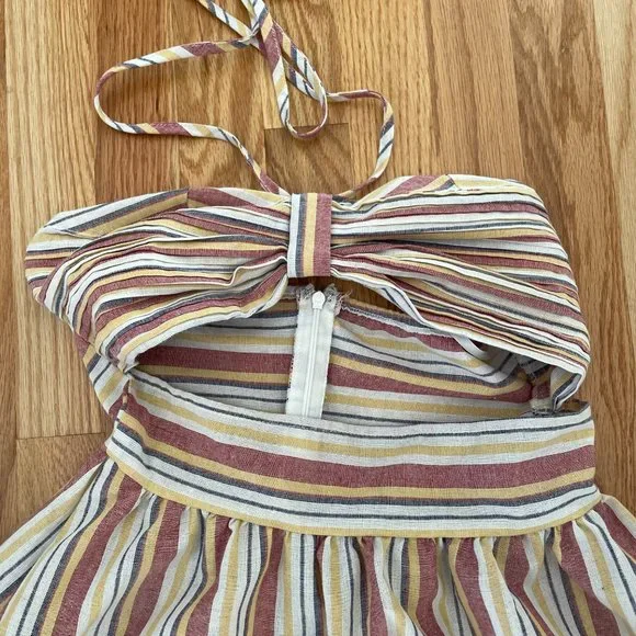 SHEIN VCAY Cutout Detail Striped Ruffle Hem Halter Dress Multicolor Size XS - Picture 6 of 12